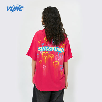 Vunc270G Star Spray-Painted Graffiti Print T-Shirt for Men and Women, National Trendy Brand Foam Couple Short-Sleeve Tee, Casual and Versatile