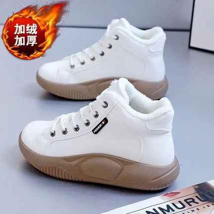 2023 autumn and winter new high-top cotton-padded shoes leather surface fleece-lined thick waterproof platform height increasing sports clunky shoes student shoes