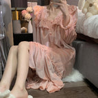 Open button pink gold velvet-nightgown / M code (35.00 kg-47.50 kg recommended