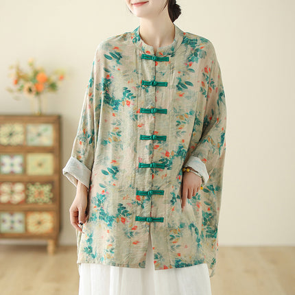 2024 New Chinese Style Loose Retro Button High-end Elegant Shirt Mid-length Light Luxury Casual Jacket for Women