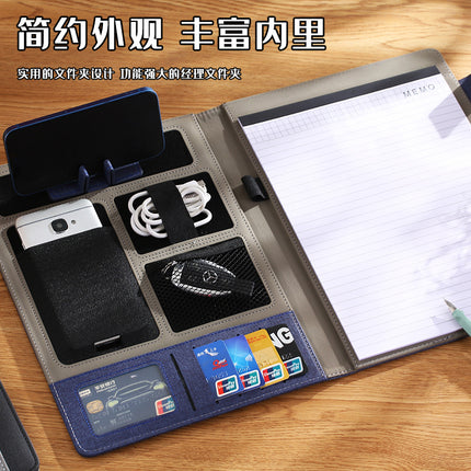 Multi-function A4 folder business contract sales manager clip leather contract pad talk single mobile phone holder