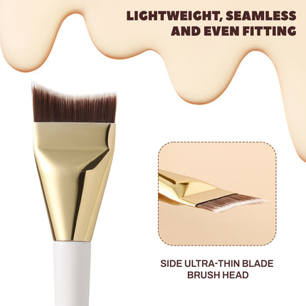 Fish Tail Foundation Brush, Thin and Non-Eating Powder, Flat Head, Beveled Crescent Moon Mask Brush, Traceless Concealer Liquid Foundation Makeup Brush