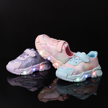 Spring and Autumn New Girls' Sports Shoes Light-Up Cartoon Shoes Kindergarten Baby Girls Dad's Shoes Flashing Lights Versatile