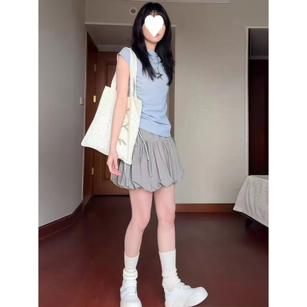 Summer Dopamine Outfit Set for Women 2025 New Slim Fit Pure Style Waist-Cinching Top and Skirt Two-Piece Set