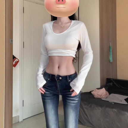 American Style Low-Rise Flared Jeans for Women 2025 Spring and Autumn Stretchy Slim Fit Floor-Length Bell-Bottom Pants