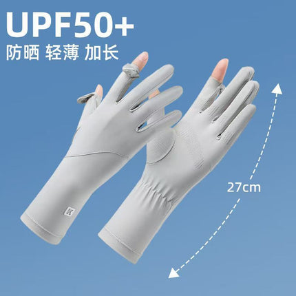 Sun Protection Gloves for Women, Summer Cycling and Driving, Anti-Slip, Ice Silk, Uv Protection, Breathable, Thin, Extended Sunshade