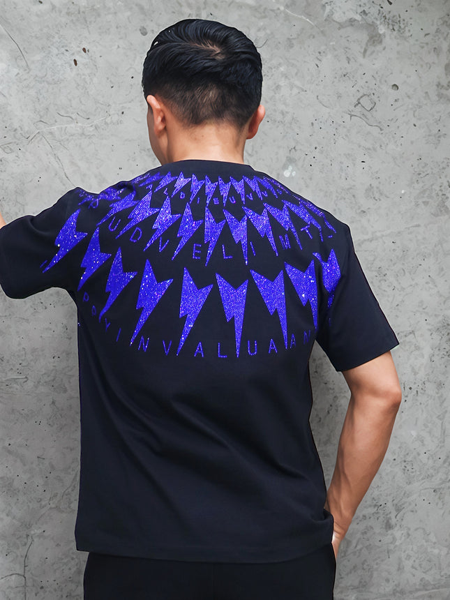 340kg plus fat plus size European trendy brand blockbuster hot drilling lightning men and women wear loose short sleeve T-shirt fat jacket