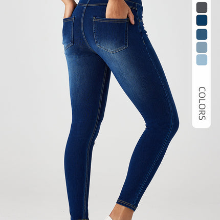 Cross-Border New High-Waisted Whiskered Straight-Leg Skinny Yoga Jeans for Women, Slimming High-Stretch Pocket Casual Pants