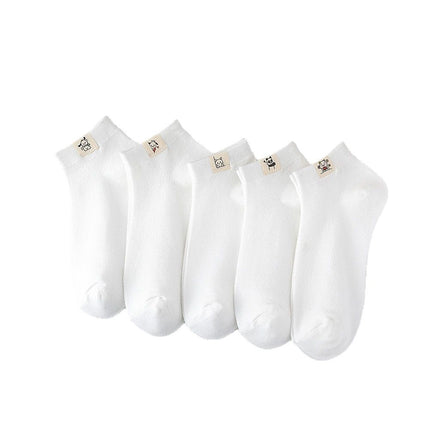Spring and Summer Thin Breathable Socks White Cartoon Socks Women's Socks Cute Japanese Style Cloth Label Short Women's Cotton Socks