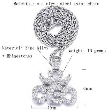 European and American Hip-Hop Pendant Crown Ceo Letter Niche Design Full of Diamonds Cross-Border Hot Selling Pendant Cross-Border Exclusive Supply