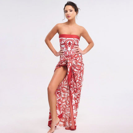 2024 European and American Swimwear New Ethnic Style Printed One-Piece Swimsuit Set for Women Cross-Border Hot Item 25242