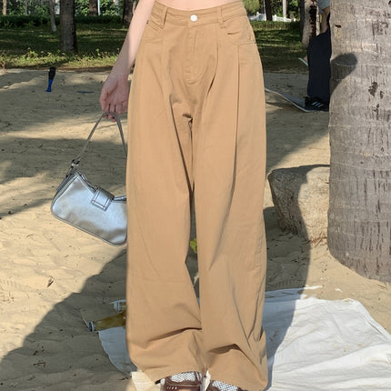 Spring 2025 New Korean Style Jeans Women's High Waist Loose Slimming Pleated Design Drape Wide Leg Trousers