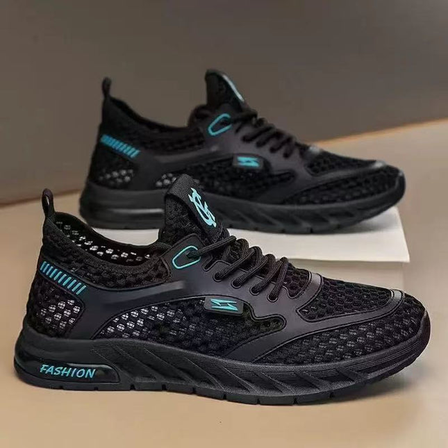 2025 Men's Shoes Summer New Hollow Breathable Casual All-match Mesh Shoes Soft Sole Wear-resistant Running Mesh Sports Trendy Shoes