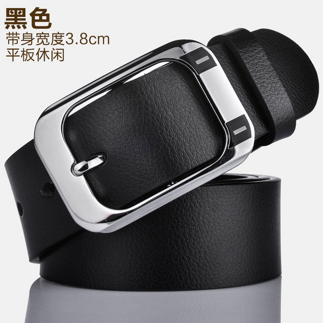 Extended Men's Leather Belt with Pin Buckle, Fashionable Versatile Wide Waist Belt, Designer Niche Black Korean Style Casual