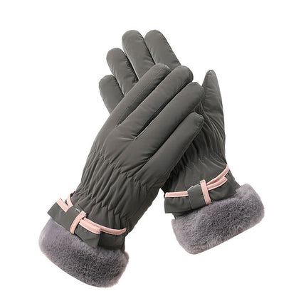 Winter Cycling Warm Gloves fleece-lined Thickened Cold-proof Electric Car Bow Cotton Gloves Women's Waterproof Windproof A98