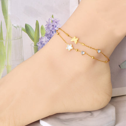 Summer new style foot decoration fashion artistic shell butterfly small chrysanthemum foot ring love zircon titanium steel non-fading factory