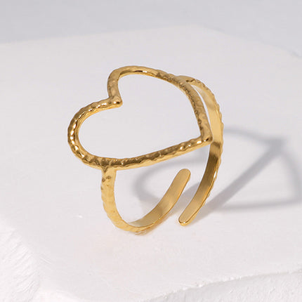 Cross-border simple hollow love titanium steel ring female open cold wind index finger ring heart-shaped stainless steel ring wholesale