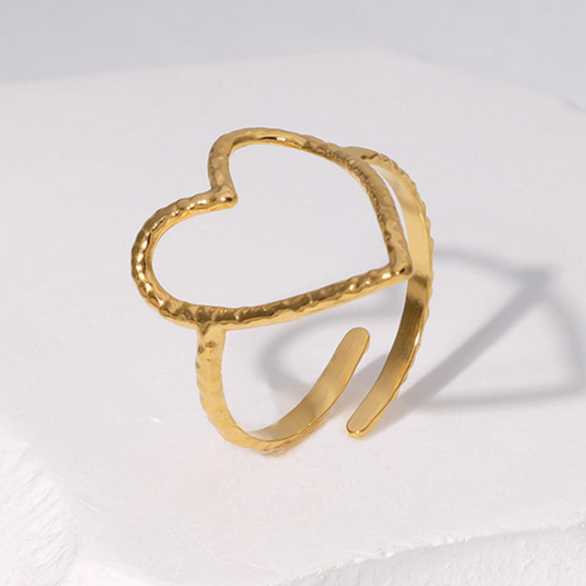 Cross-border simple hollow love titanium steel ring female open cold wind index finger ring heart-shaped stainless steel ring wholesale