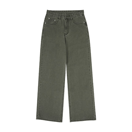 JIAMU Spring and Summer Couple Four-color Baggy jeans Neutral Wide Leg Dagging Loose Straight Casual Pants for Men and Women