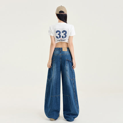 Vintage Trendy Brand Scimitar Wide Leg Jeans Women's Autumn and Winter 2024 New Straight Loose High Waist Slimming Mop Pants