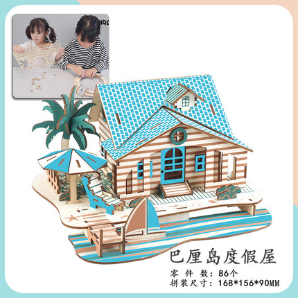 Wooden 3d 3d puzzle assembled building model youth diy style cottage educational toy small Western House