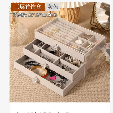 Jewelry Box Flannel Multi-layer Large Capacity Bracelet Necklace Earrings Ring Jewelry Jewelry Storage Box