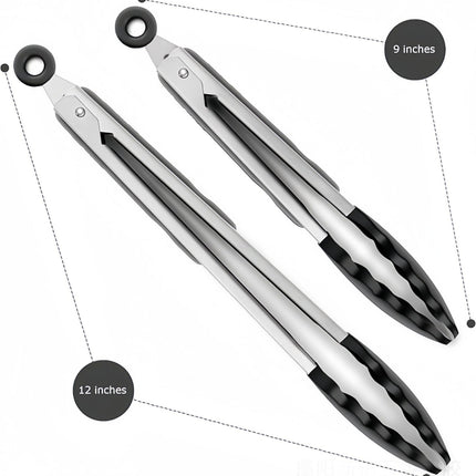 Silicone Clips for Kitchen Non-Stick Pans, Anti-Scalding and High Temperature Resistance, Household Barbecue and Steak Special Set, Stainless Steel Food Clips