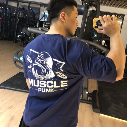 MUSCLE PUNK Original Loose plus size Half-sleeved T-shirt Men's Fashion Brand Printed Fitness Crewneck Top Short-sleeved