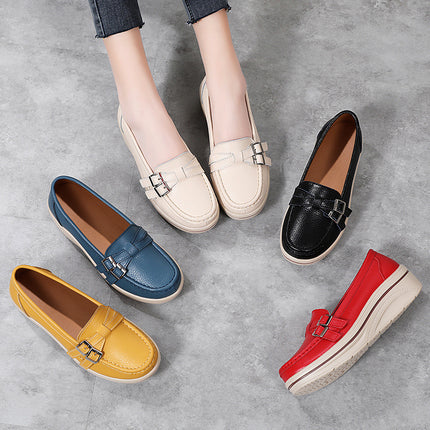2025 Spring New Casual Thick-Soled Wedge Heel Large Size Slip-On Round Toe Metal Buckle Comfortable and Versatile Mother's Shoes