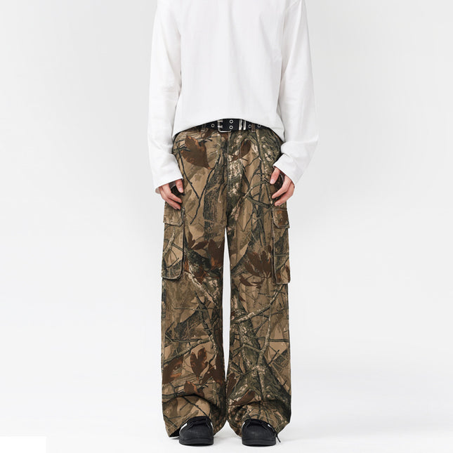 JIAMU Branch Camouflage Ins Overalls American Style Old-fashioned Design Sense Loose Outdoor Casual Pants Printed Relaxation Sense