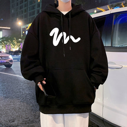 oversize heavy wine red hooded sweater men's autumn and winter fleece-lined American hiphop coat vintage top