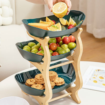 Imitation Wood Grain Household Cross-Border Multi-Layer Household Living Room Fruit Plate Candy Fruit Plate Three-Layer Double-Layer Plastic Rack Fruit Plate