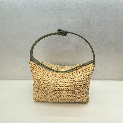 2025 Raffia Fiber Handmade Crochet Shoulder Lunch Box Bag Woven Tote Underarm Bag for Women Versatile Zipper