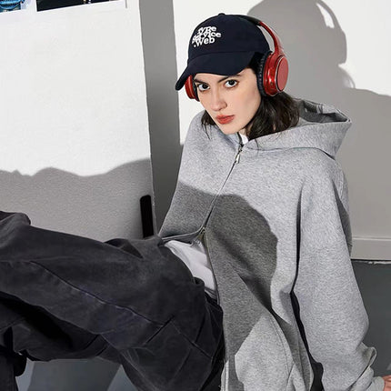 550g heavy-weight pullover hooded sports sweater men's double zipper solid color loose fashion jacket European and American autumn and winter new products