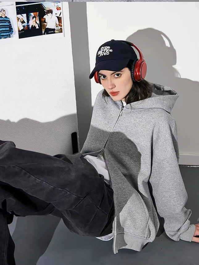 550g heavy-weight pullover hooded sports sweater men's double zipper solid color loose fashion jacket European and American autumn and winter new products