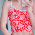 Red cardinal feather fan short vest / S