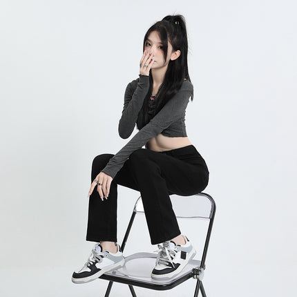 High waist pants jeans women's YKK zipper inner clothesline narrow straight pants slimming high elastic pipe pants