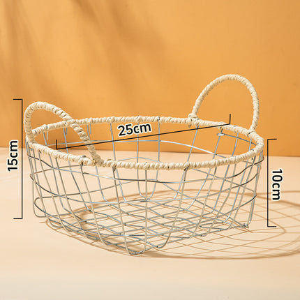Scandinavian Double-ear Woven Storage Basket Wire Woven Storage Basket Living Room Sundry Storage Desktop Convenient Woven Basket