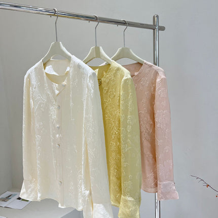 New Chinese-Style Light National Style Silk Shirt for Women, 2026 Spring/Summer New Model, 19 Momme Guanle Crepe Long-Sleeve Mulberry Silk Top