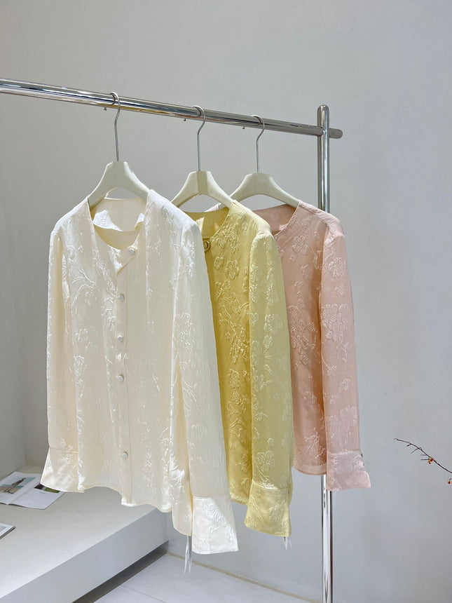New Chinese-Style Light National Style Silk Shirt for Women, 2026 Spring/Summer New Model, 19 Momme Guanle Crepe Long-Sleeve Mulberry Silk Top