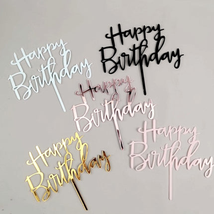 Acrylic Cake Baking Decoration Inserts Round Square English Happy Birthday Dessert Toppers Party Cards