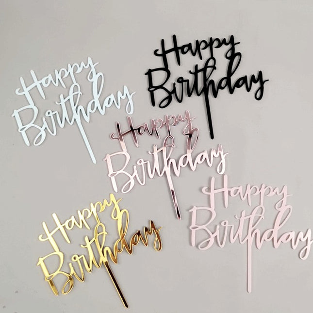 Acrylic Cake Baking Decoration Inserts Round Square English Happy Birthday Dessert Toppers Party Cards