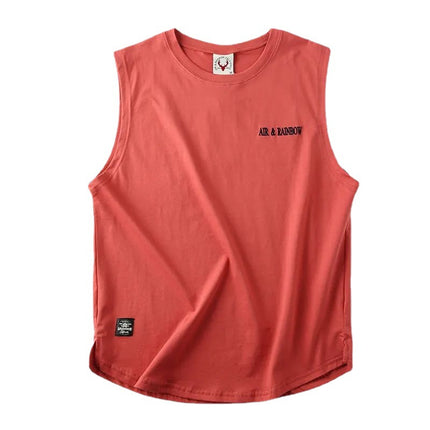 Summer Trendy Brand American Style Retro Style Printed Washed Cotton Crewneck Vest Men's Sports Leisure Sleeveless T-shirt Men's Clothing