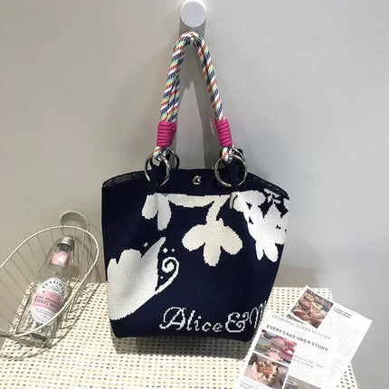 Korean Style New Ins Knot Handbag Spring and Autumn Portable Bucket Bag Travel All-match Small Large Capacity Handbag