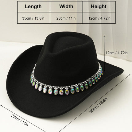 Cross-Border European and American Style Popular Tassel Horse Eye Code Chain Green Agate Diamond Claw Hat Chain Top Hat Cowboy Hat Felt Hat Gemstone