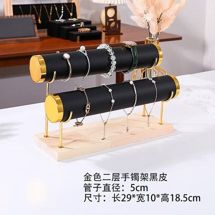 Jewelry Display Stand Golden Solid Wood Three-Layer Watch Bracelet Bracelet Rack Counter Jewelry Props Storage
