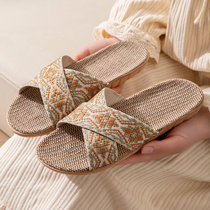 Open Open Toe Cross Linen Four Seasons Men and Women Couple Home Floor Slippers Linen Summer Sandals