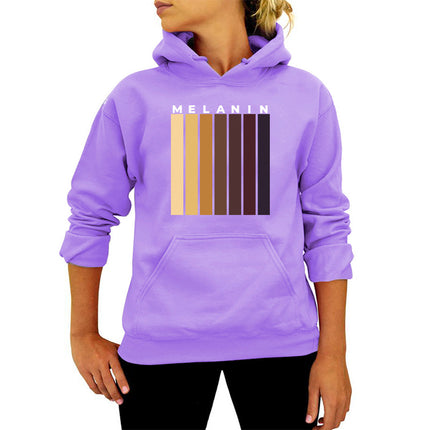 MELANIN striped printed hooded sweater autumn and winter European and American women's top loose Amazon foreign trade cross-border