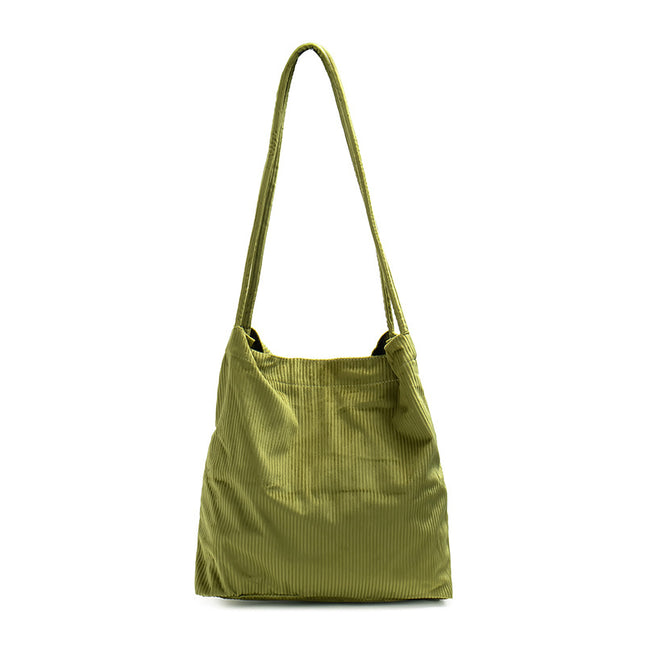 Cross-border export fashion avocado color corduroy tote bag green fresh large capacity shopping bag women's handbag