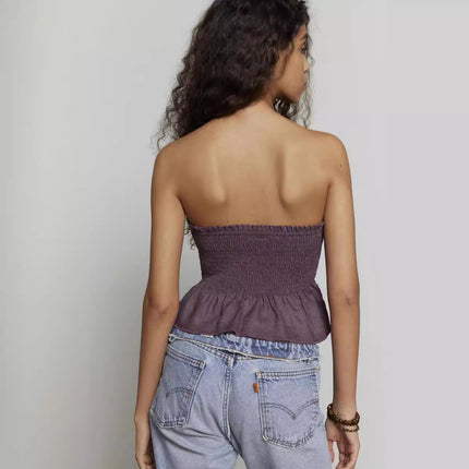 Autumn 2024 Amazon New European and American Cross-border Fashion Women's Top Solid Color Strapless Stopped Sexy Small Vest